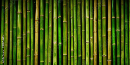 Green bamboo fence. Wooden texture. Abstract background. Generative AI