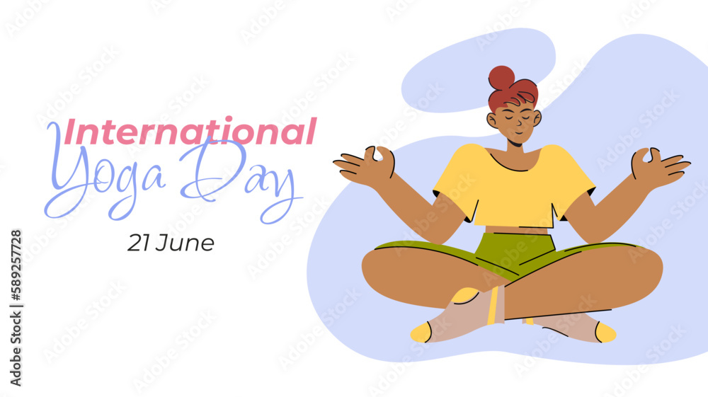 girl in lotus position meditating international day of yoga vector flat illustration