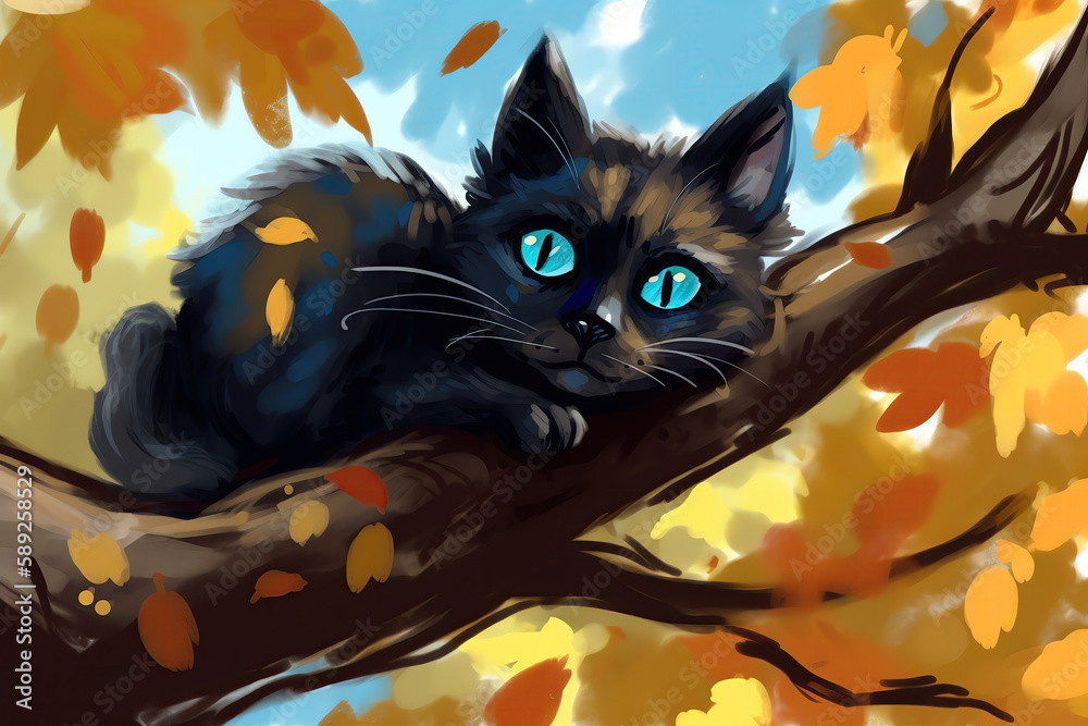 A small cute cat in autumn surroundings, created with Generative Al technology. A small cute cat in autumn surroundings, created with Generative Al technology.
