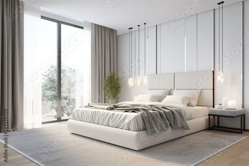Modern bedroom Interior   Bedroom interior. Art deco style   Luxurious large bedroom   Modern contemporary loft bedroom with open door   Bedroom interior. 3d render  Generative AI