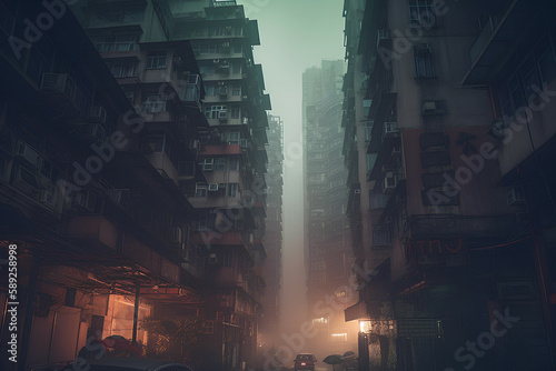 Cyberpunk City  futuristic Asian architecture at night  Generative AI