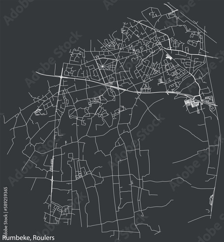 Detailed hand-drawn navigational urban street roads map of the RUMBEKE MUNICIPALITY of the Belgian city of ROULERS, Belgium with vivid road lines and name tag on solid background