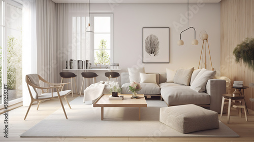 Design interior living room with sofa and armchair in pastel color, generative ai © innluga
