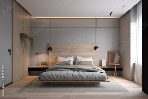 Modern bedroom Interior   Loft and modern bedroom in white   3D render image   Beautiful Furnished Bedroom in New Luxury Home   Bedroom interior. 3d render  Generative AI