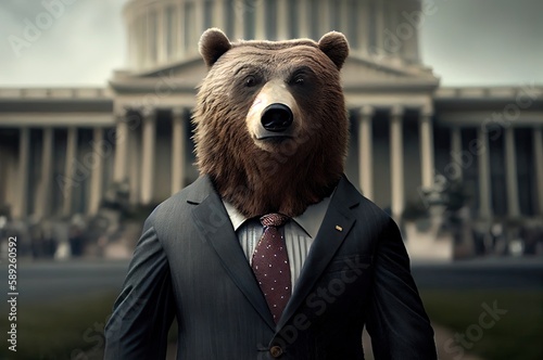 Bear Politician Giving Political Speech Generative AI