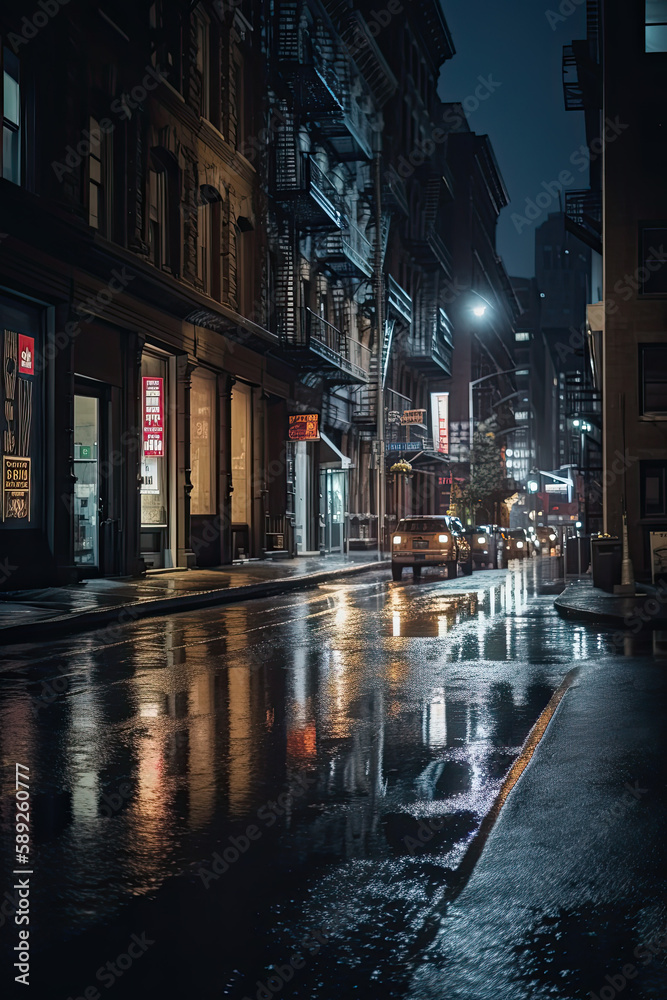 Film Photography of a Wet New York Street Created Using Generative Ai