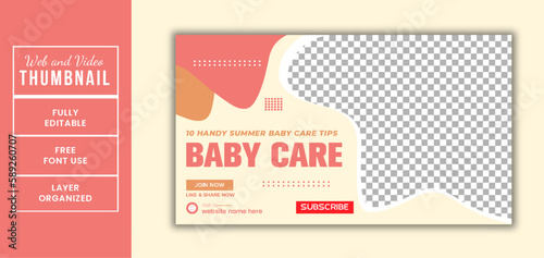 Summer baby care tips and Tricks motivational editable video web thumbnail design eps vector file