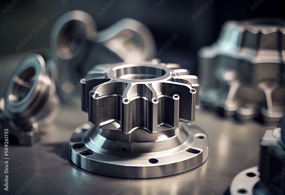 Aluminum Machined Parts by CNC Machine,Anodize Aluminum.Metal parts, milling industry. Generative AI