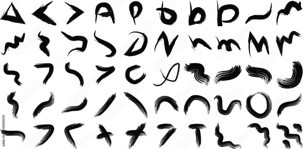 Hand Drawn Organic Shapes Dry Brush Stroke Black Set 50 Hand Drawn Organic Shapes Dry Brush Stroke Black Set 50