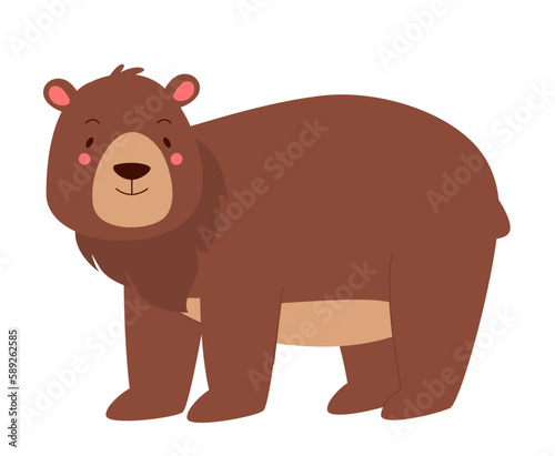 Cute grizzly bear. Forest animal  lovely teddy bear  honey lover bear vector illustration