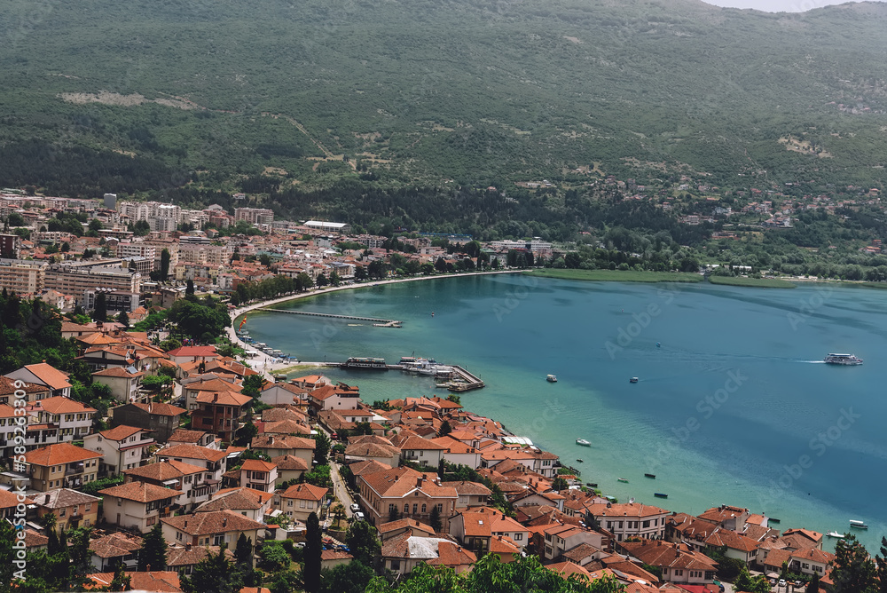 Coastal View of Ohrid Lake and Town