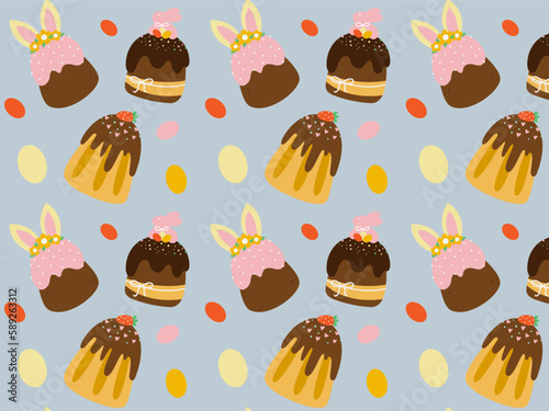 Various types of Easter cakes in a flat style. Easter cake with icing.
Easter bakery with funny sweets. Cupcake, cake, dessert with easter symbols. Vector design stickers.