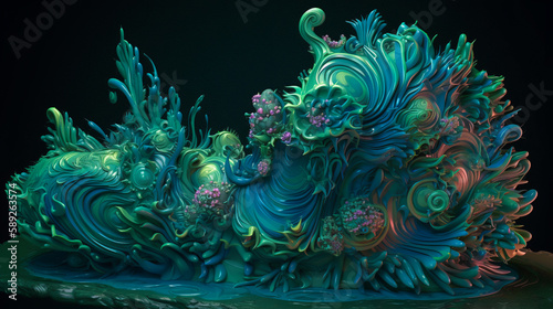 Magical pattern. Digital painting. Concept art algae, underwater world. Generative AI. © SERGEI