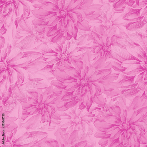 Seamless flowers pattern pink repeated delicate background vintage retro