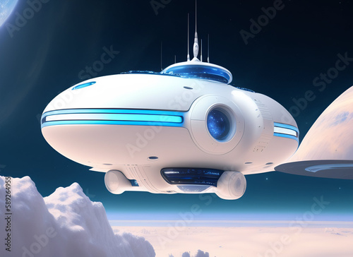 a white futuristic robot floating through space Ai generated