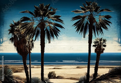 view sea palm trees Generative AI