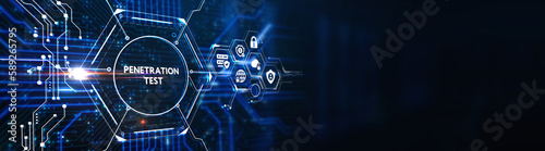 PENETRATION TEST inscription, cyber security concept. 3d illustration