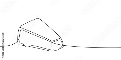 Camembert cheese one line continuous drawing. Cheese products continuous one line illustration. Vector minimalist linear illustration.