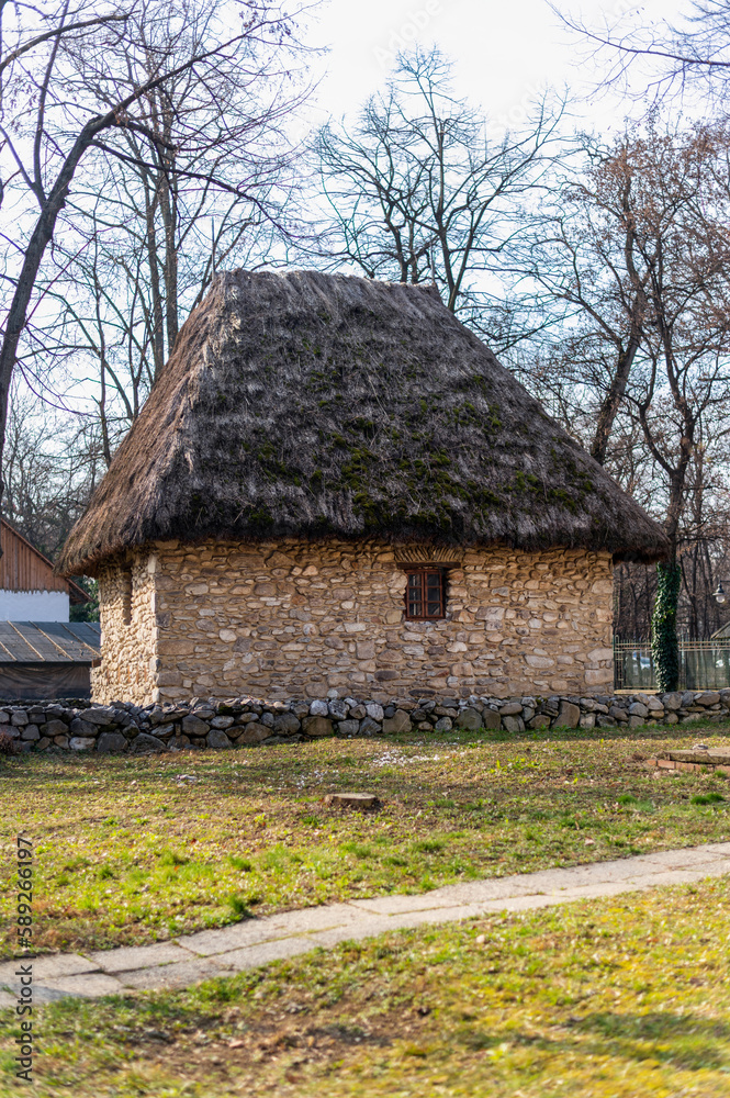 Obraz premium Old residential building in Village Museum in Bucharest, Romania