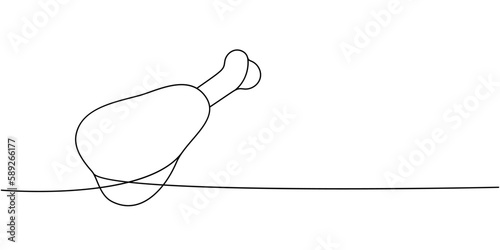Chicken drumstick one line continuous drawing. Fresh chicken meat continuous one line illustration. Vector minimalist linear illustration.