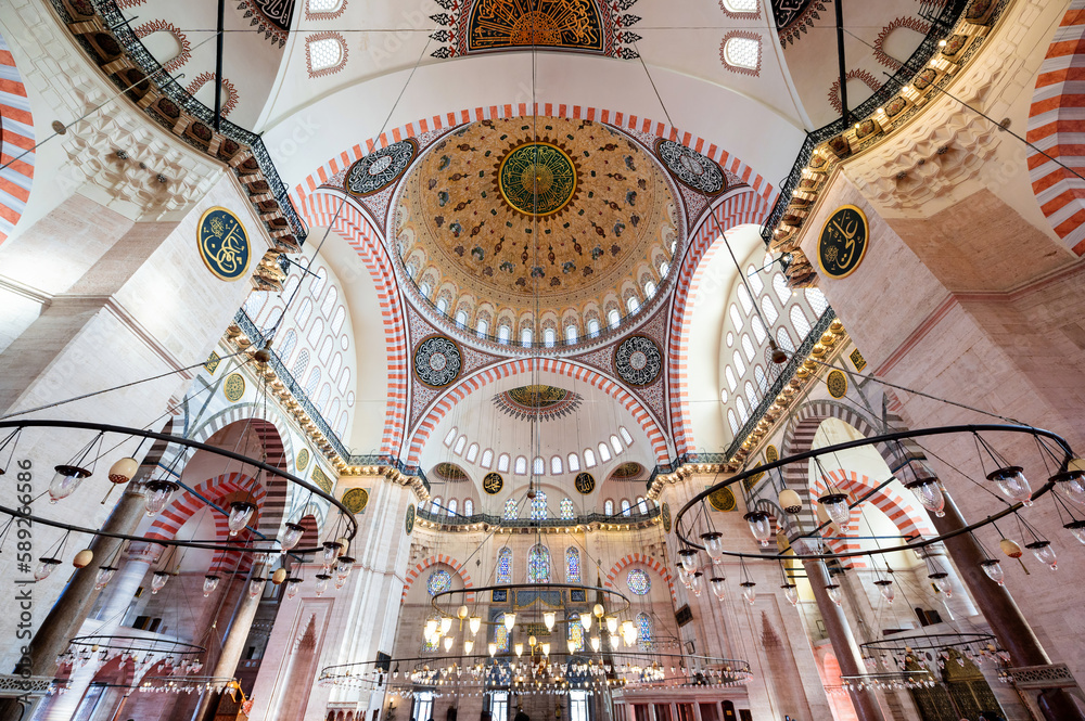 Interior of the Suleymaniye Mosque in Istanbul, Turkey