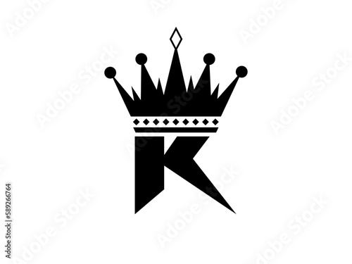 Simple Initial Letter K with Crown Logo. Letter and Crown vector isolated on white Background. Usable for Business, Travel, fashion, and Technology Logos. Flat Vector Logo Design Template Element.