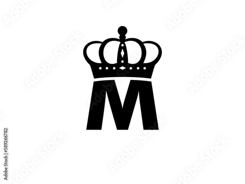 Simple Initial Letter M with Crown Logo. Letter and Crown vector isolated on white Background. Usable for Business, Travel, fashion, and Technology Logos. Flat Vector Logo Design Template Element.