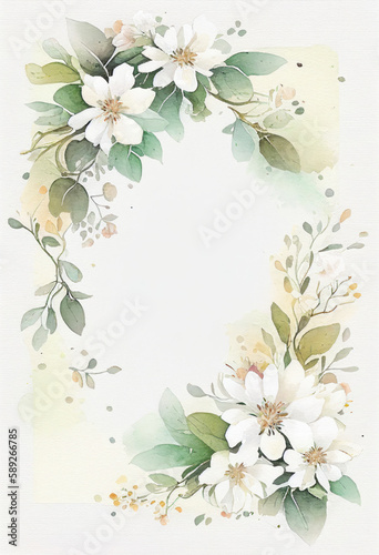Vertical Floral Frame, Watercolor Flowers, Illustration, Generative AI © Vig