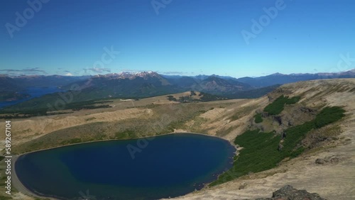 View over lake lago Alumine from Batea Mahuida volcano in the border region between Argentina and Chile. photo