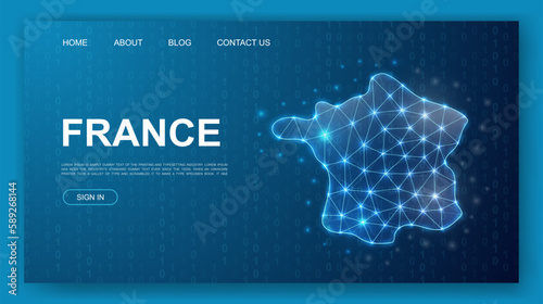 France 3d polygonal website template. France map design illustration concept. Low poly Country map symbol for homepage banner design.