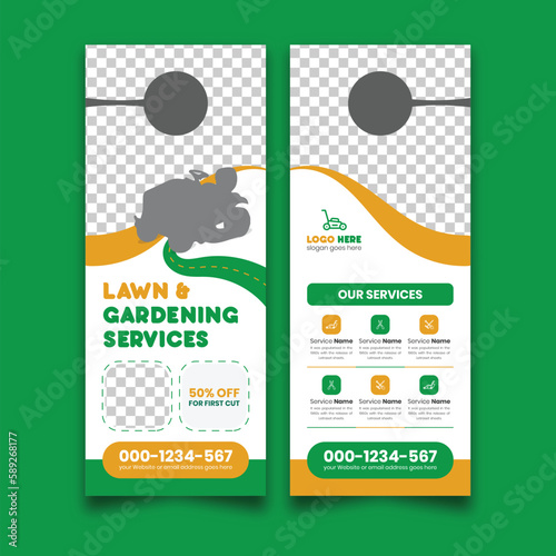 Lawn care door hanger vector template