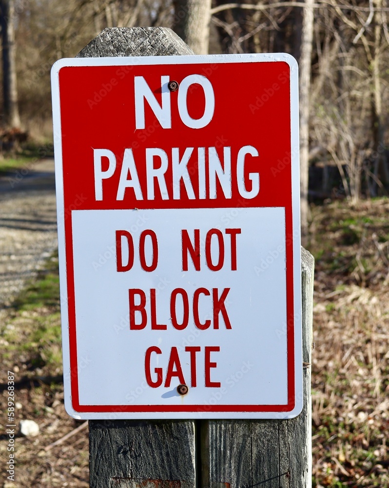 A close view of the no parking sign. A close view of the no parking sign.