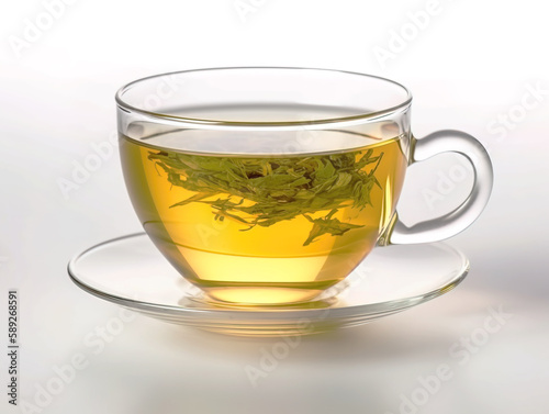 Cup of green tea isolated on white background.