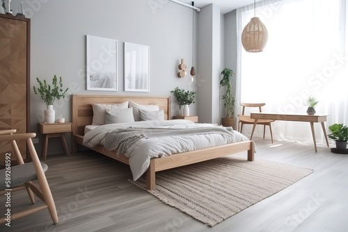 Interior of beautiful modern bedroom   bedroom with bed in front of the wall  3d render   Loft and modern bedroom   Nordic style bedroom   Stylish bedroom interior in trendy  Generative AI