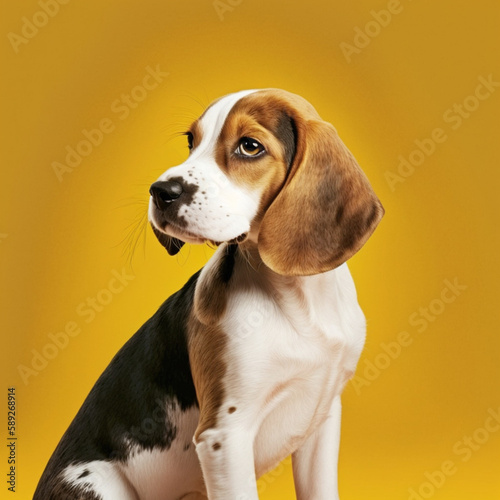 Beagle dog on a yellow background. Generative AI. 