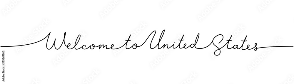 Welcome to United States - word with continuous one line. Minimalist phrase illustration. United States country - continuous one line illustration. Welcome to United States - word with continuous one line. Minimalist phrase illustration. United States country - continuous one line illustration.