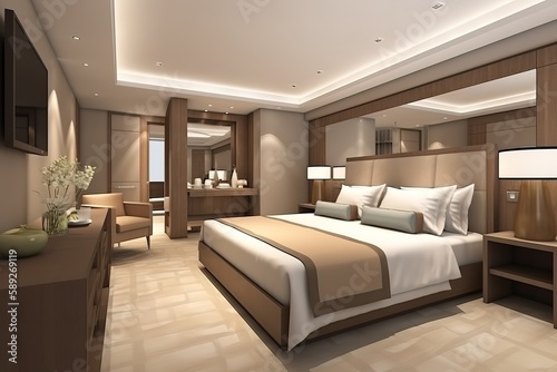 3d render Nordic style bedroom   Luxurious bedroom in a neoclassical style   Master bedroom interior in luxury apartment   Modern bedroom interior with concrete walls  Generative AI