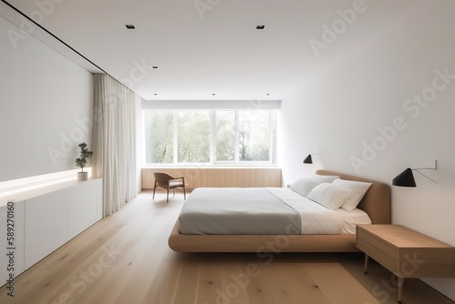 Interior of beautiful modern bedroom   bedroom with bed in front of the wall  3d render   Loft and modern bedroom   Nordic style bedroom   Stylish bedroom interior in trendy  Generative AI