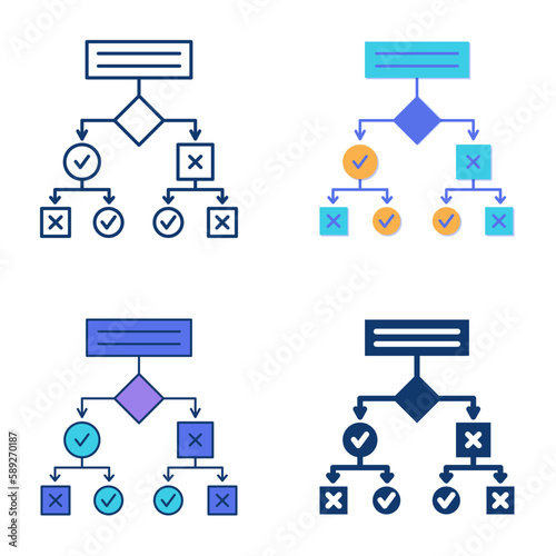 Decision tree icon set in flat and line style