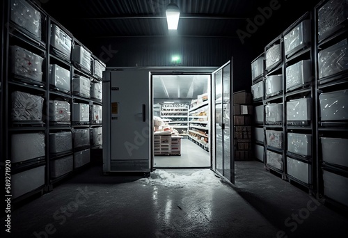 special warehouse with refrigerator chamber for storage of frozen products. Generative AI