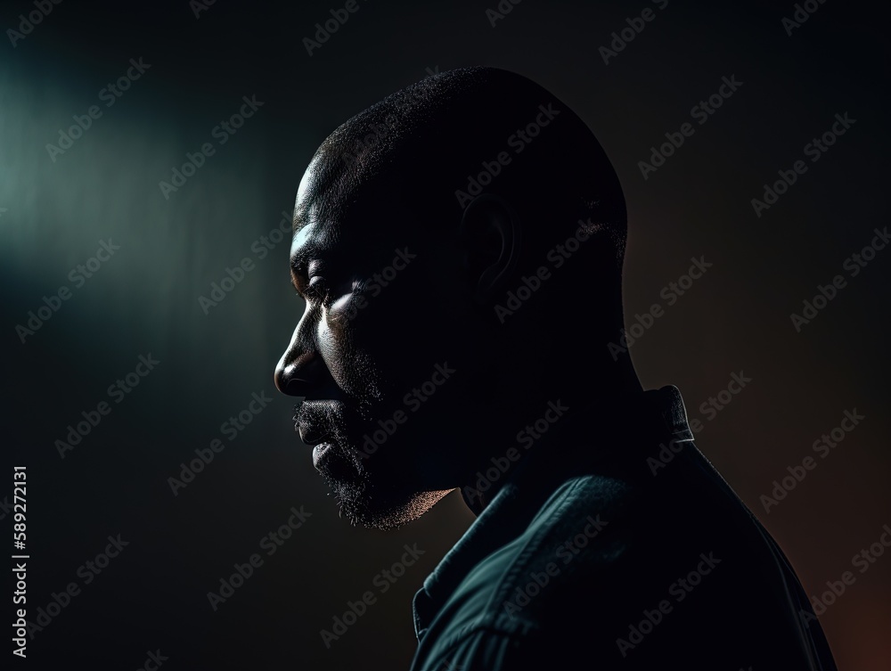 African american man standing in a dark doorway, silhouette