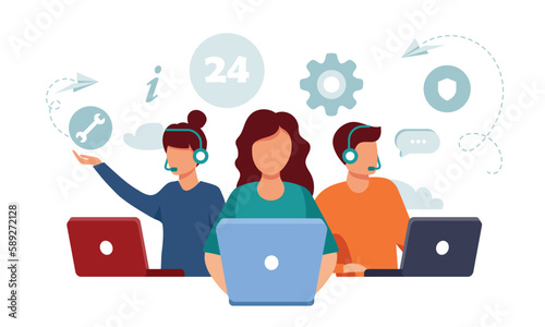 Live support concept. Business customer care service concept. Icon for contact us, support, help, phone call and website click. Flat vector illustration.	
