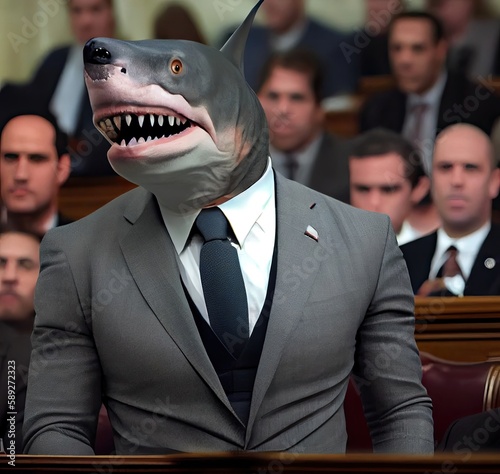 Shark Congressman Giving Political Speech Generative AI