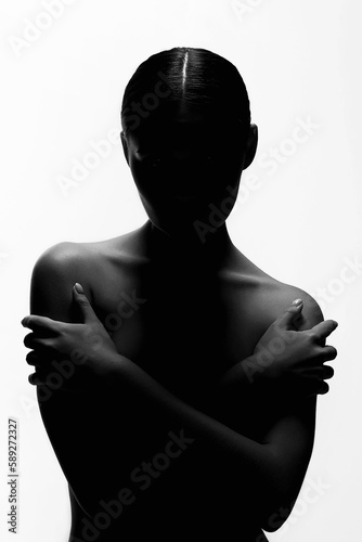 Nude Woman silhouette. Beautiful Naked Body Gir photo