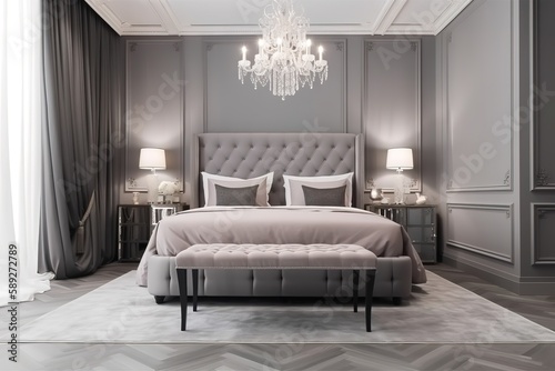 interior of modern bedroom   Luxury bedroom with golden furniture in royal interior   Interior of a hotel bedroom in the morning   Modern bedroom interior with concrete walls  Generative AI