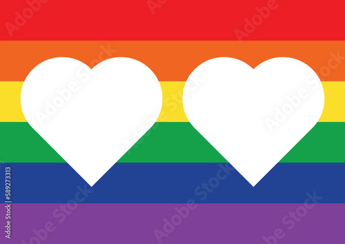 Vector image with rainbow colors and two hearts cut out - symbology and representation of free love - LGBTQIA+