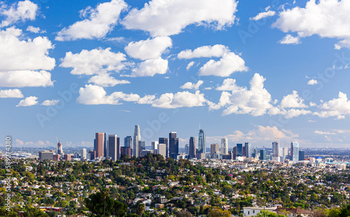 Downtown Los Angeles Skyline during a beautiful cloudy summer day photo