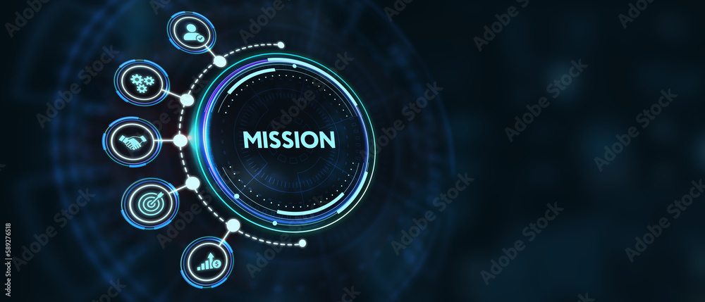 Mission concept. Financial success concept on virtual screen. Business, technology, internet and networking concept. 3d illustration Mission concept. Financial success concept on virtual screen. Business, technology, internet and networking concept. 3d illustration