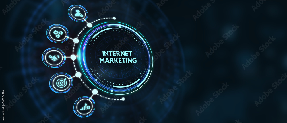 Internet marketing digital online advertising automation. Business, Technology, Internet and network concept. 3d illustration