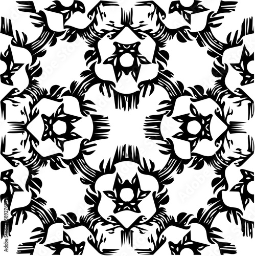 Complex geometric shapes repeat seamless pattern design in black color with different geometric shapes